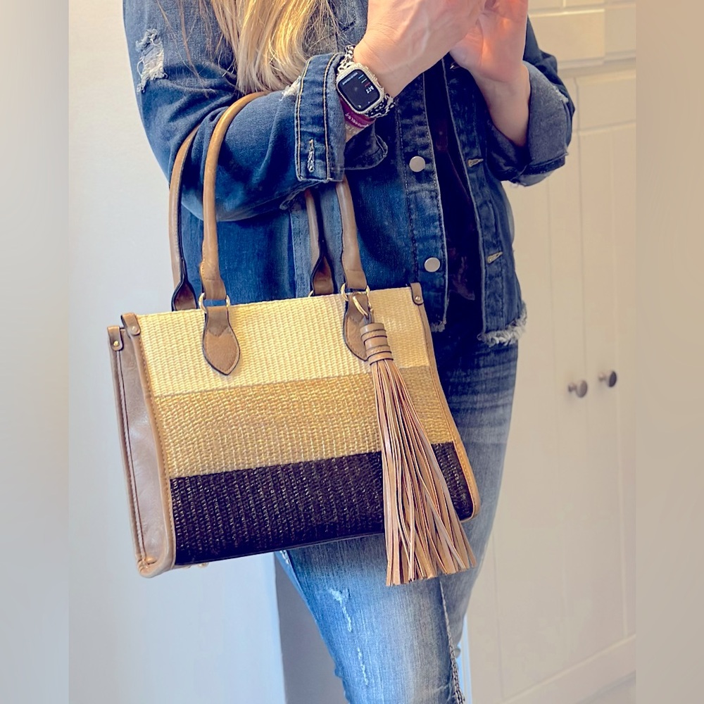 Jen & Co Alma Tri-Color Striped Satchel with Tassel